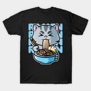 Cat Ramen Bowl Kawaii Neko Anime Japanese Noodles design T-Shirt